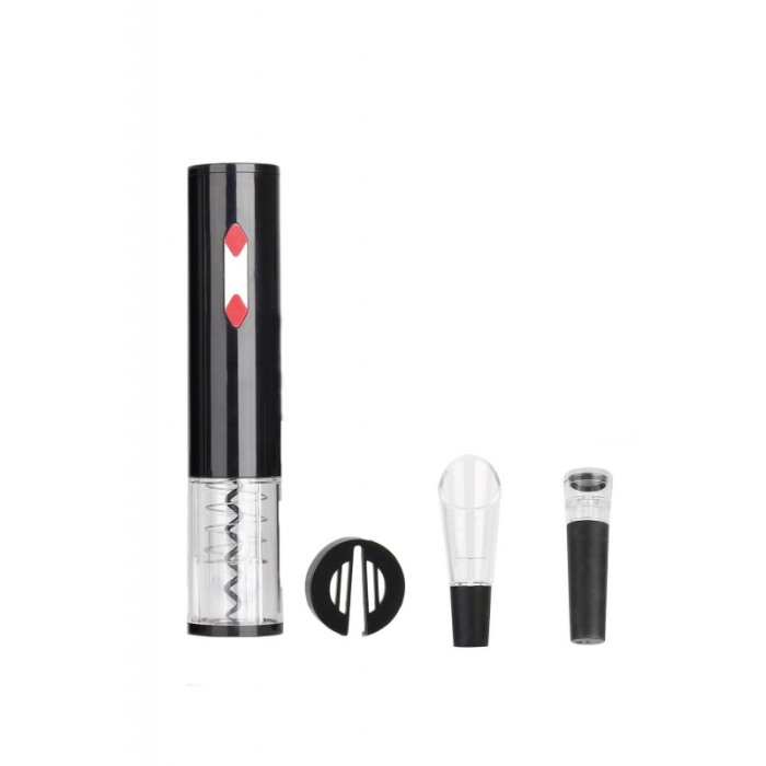 Set pentru vin DiamondPoker Wine, tirbuson electric, accesorii incluse, negru [1]