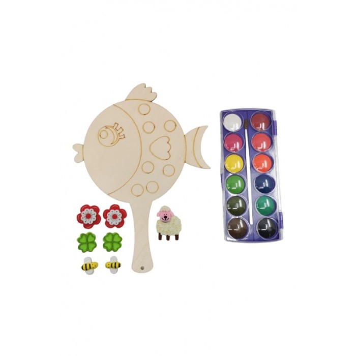 Set pictura Creative DIY, model peste, accesorii si acuarele incluse, distractiv si educativ, din lemn, Doty®️ [1]