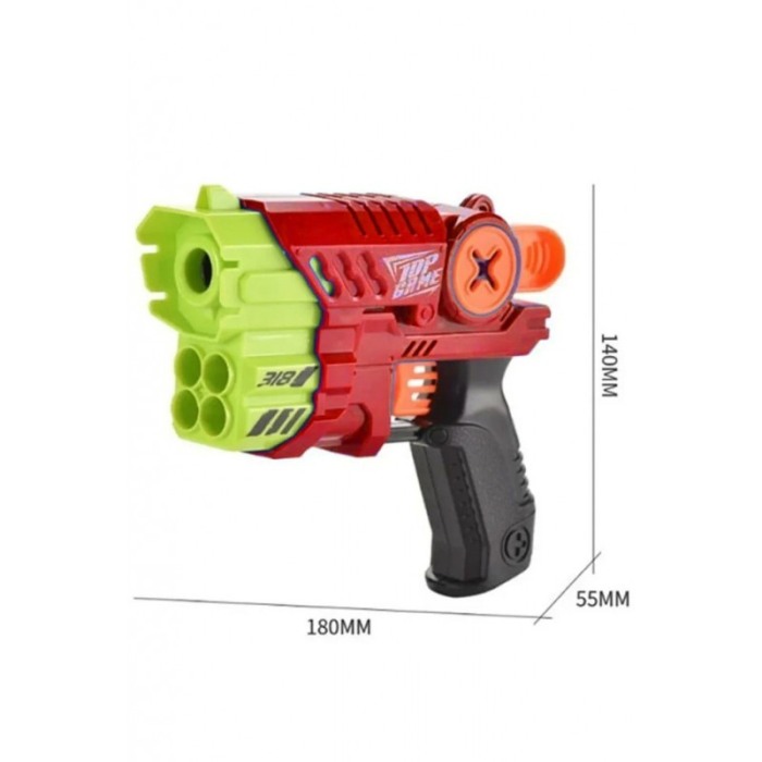 Set pistol de jucarie TopBlaster Doty®, cu 5 proiectile cu burete incluse, 18x14 cm, rosu [3]