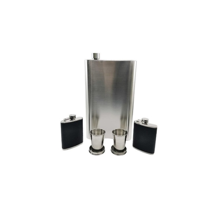 Set plosca cu 2 pahare pliabile din inox GigaDrink Doty®, capacitate 2 l, toc din piele ecologica neagra, are curea [6]