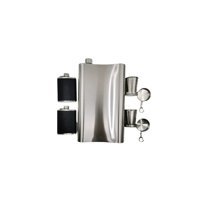 Set plosca cu 2 pahare pliabile din inox GigaDrink Doty®, capacitate 2 l, toc din piele ecologica neagra, are curea [3]