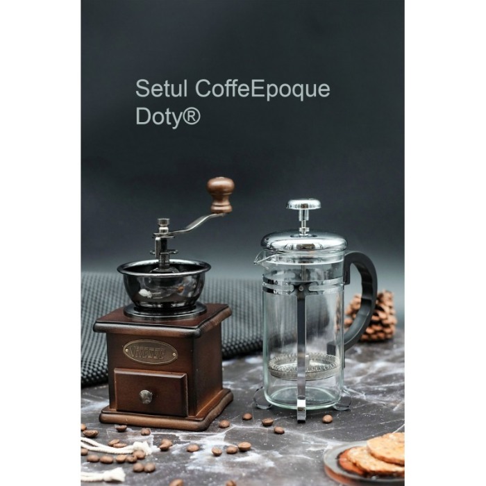 Set Rasnita manuala de cafea CoffeEpoque Doty® si presa franceza multifunctionala, sistem macinare ceramic, 16.5x9.5 cm [9]