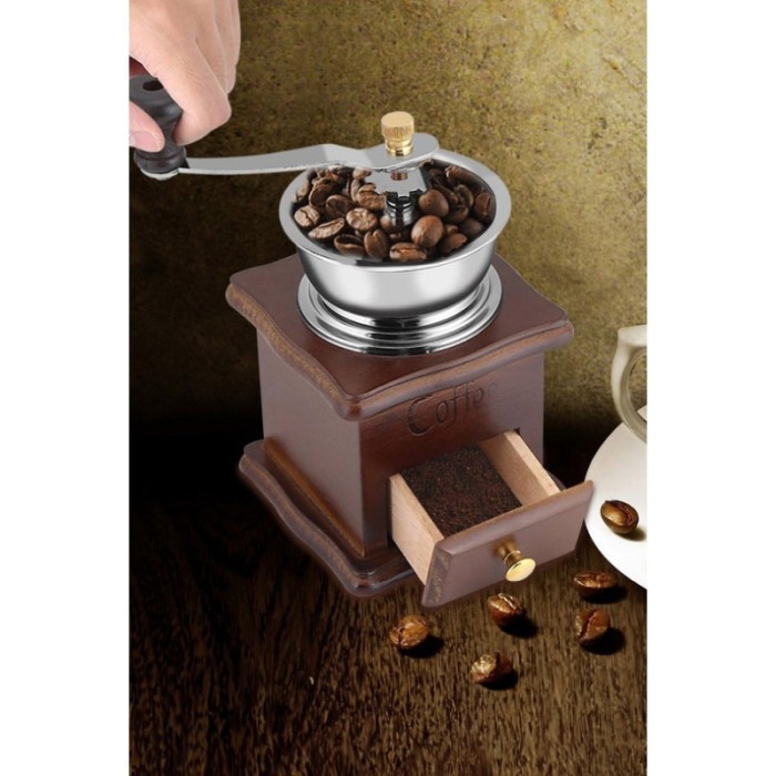 Set Rasnita manuala de cafea VintageCof Doty®, butoi din lemn, sistem macinare ceramic, design vintage, 16.5x9.5 cm [6]