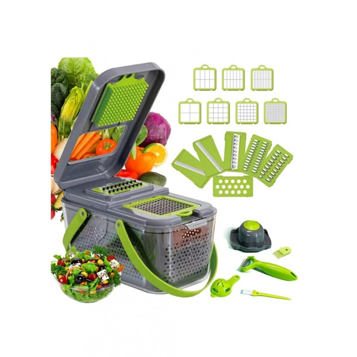 Set razatoare multifunctionala MegaChop, 22 accesorii, materiale de calitate, 26x12 cm, gri/verde, Doty® [3]