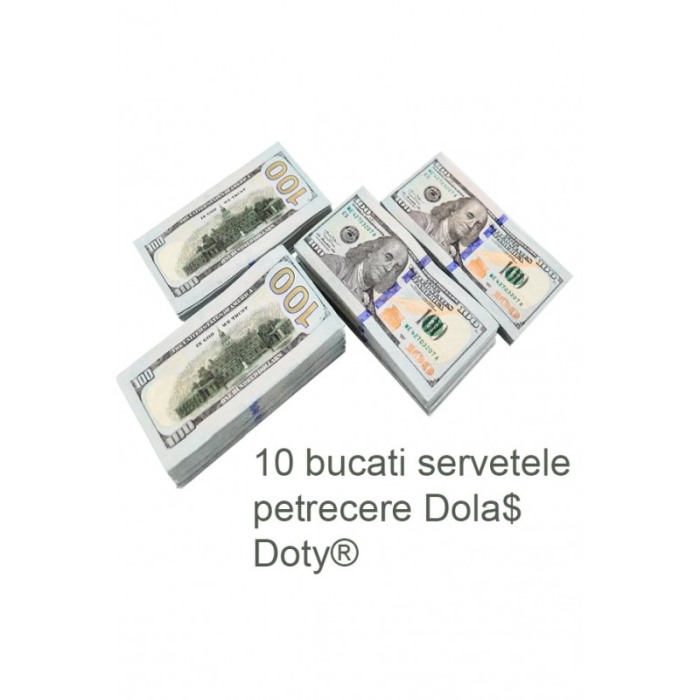 Set servetele de petrecere Dola$ Doty®, inscriptionate cu dolari,  10 bucati, 2 fete, verde [4]