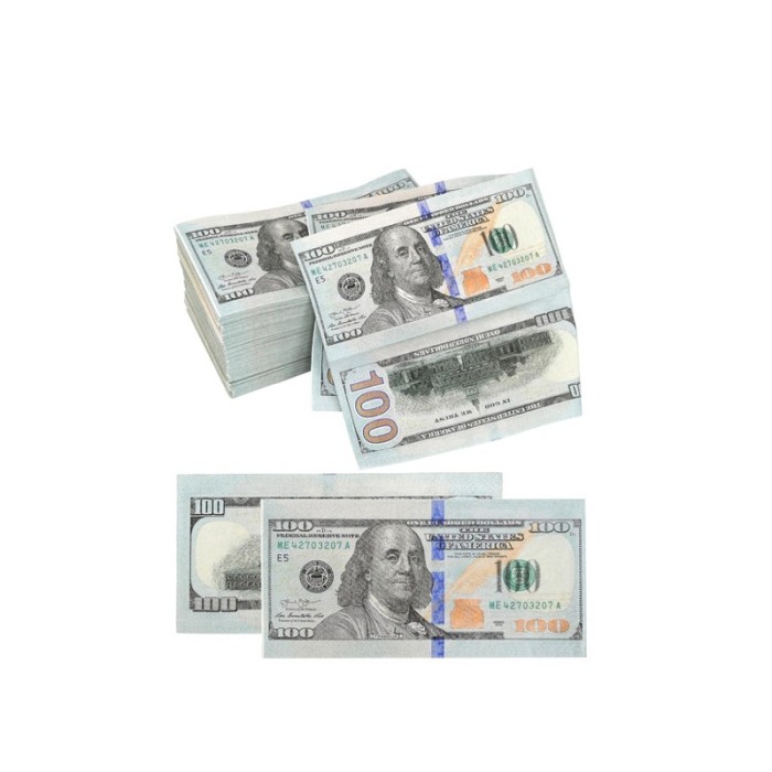 Set servetele de petrecere Dola$ Doty®, inscriptionate cu dolari,  10 bucati, 2 fete, verde [5]