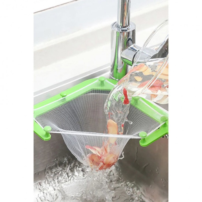 Set Sita pentru chiuveta Unclogged Sink, tip plasa, 100 saculeti inclusi, suport cu ventuze, 21x21x29 cm, verde [5]