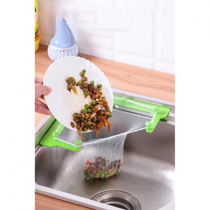 Set Sita pentru chiuveta Unclogged Sink, tip plasa, 100 saculeti inclusi, suport cu ventuze, 21x21x29 cm, verde [4]