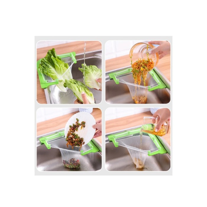Set Sita pentru chiuveta Unclogged Sink, tip plasa, 100 saculeti inclusi, suport cu ventuze, 21x21x29 cm, verde [6]