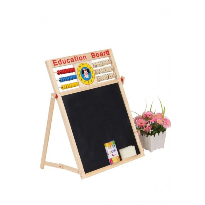 Set Tabla dubla educativa LearningBoard Doty®, cu marker, burete si creta colorata inclusa, desenat, din lemn, 63x46 cm [4]