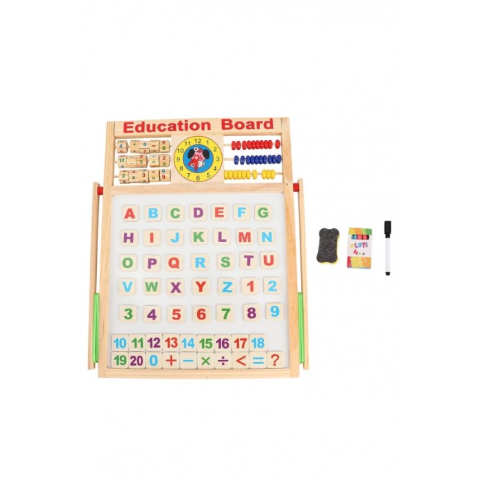 Set Tabla dubla educativa LearningBoard Doty®, cu marker, burete si creta colorata inclusa, desenat, din lemn, 63x46 cm [2]