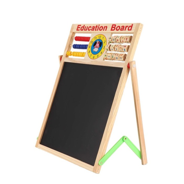 Set Tabla dubla educativa LearningBoard Doty®, cu marker, burete si creta colorata inclusa, desenat, din lemn, 63x46 cm [9]