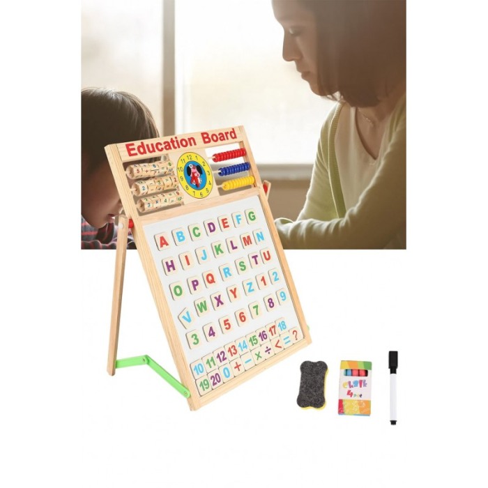 Set Tabla dubla educativa LearningBoard Doty®, cu marker, burete si creta colorata inclusa, desenat, din lemn, 63x46 cm [3]