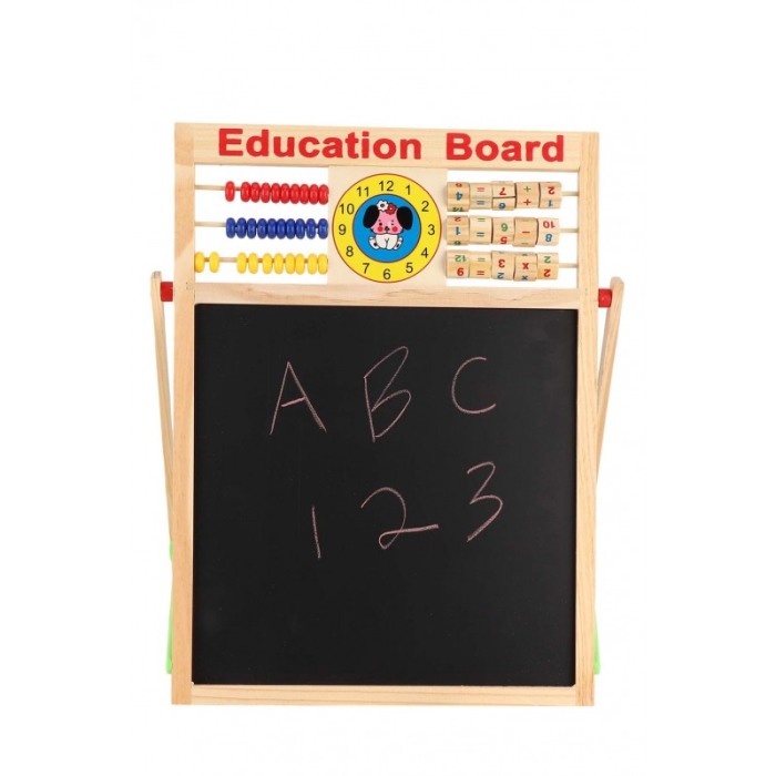 Set Tabla dubla educativa LearningBoard Doty®, cu marker, burete si creta colorata inclusa, desenat, din lemn, 63x46 cm [7]