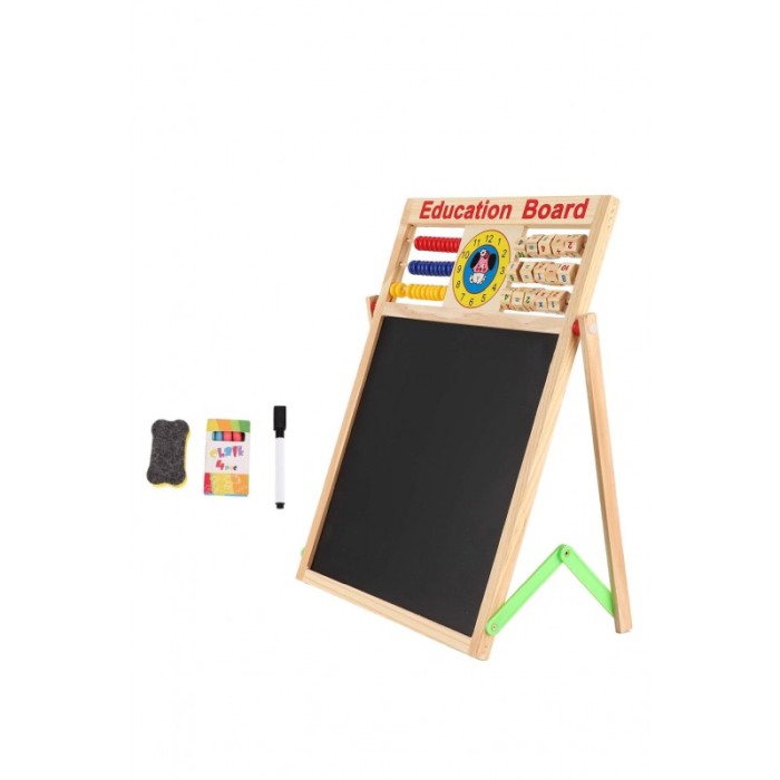Set Tabla dubla educativa LearningBoard Doty®, cu marker, burete si creta colorata inclusa, desenat, din lemn, 63x46 cm [5]