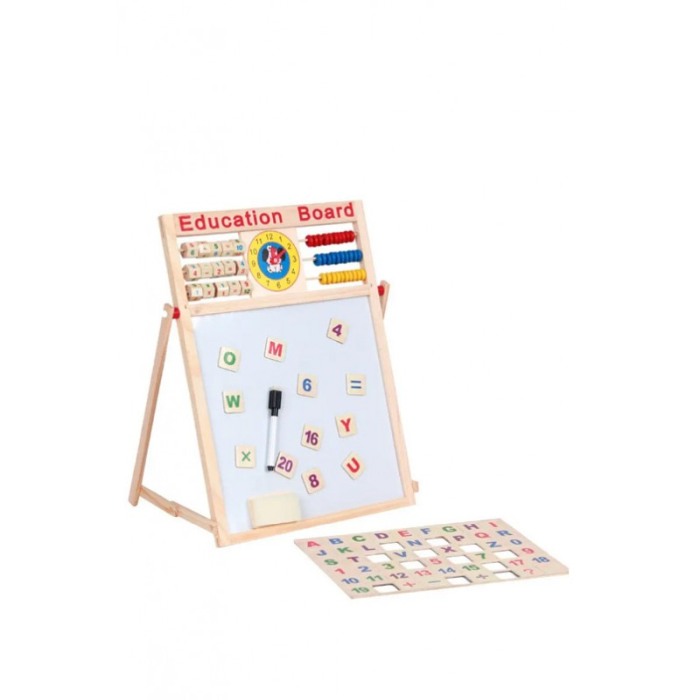 Set Tabla dubla educativa LearningBoard Doty®, cu marker, burete si creta colorata inclusa, desenat, din lemn, 63x46 cm [6]