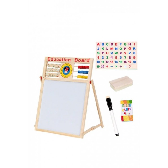 Set Tabla dubla educativa LearningBoard Doty®, cu marker, burete si creta colorata inclusa, desenat, din lemn, 63x46 cm [1]