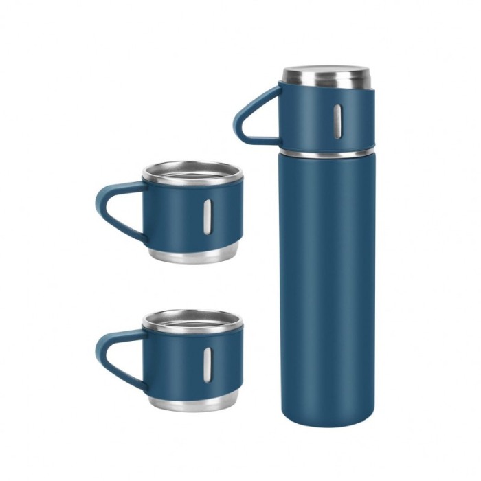 Set TermoVaCup Doty®, cu termos si 3 cani, 500 ml, otel, design minimalist, albastru [1]