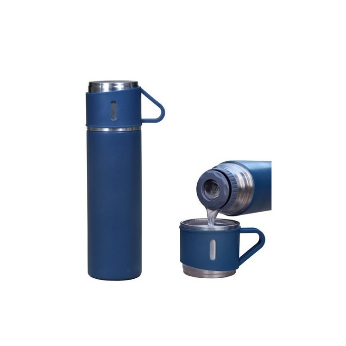 Set TermoVaCup Doty®, cu termos si 3 cani, 500 ml, otel, design minimalist, albastru [6]