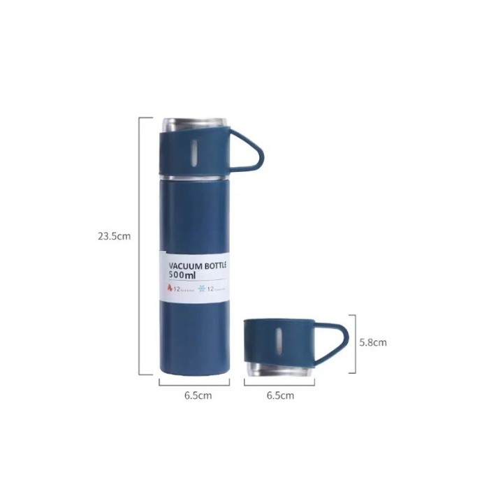 Set TermoVaCup Doty®, cu termos si 3 cani, 500 ml, otel, design minimalist, albastru [9]