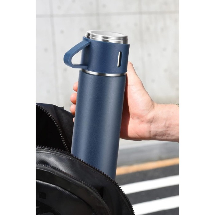 Set TermoVaCup Doty®, cu termos si 3 cani, 500 ml, otel, design minimalist, albastru [10]
