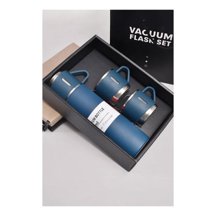 Set TermoVaCup Doty®, cu termos si 3 cani, 500 ml, otel, design minimalist, albastru [5]