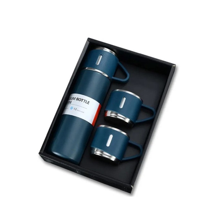 Set TermoVaCup Doty®, cu termos si 3 cani, 500 ml, otel, design minimalist, albastru [2]