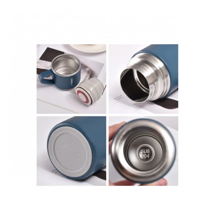 Set TermoVaCup Doty®, cu termos si 3 cani, 500 ml, otel, design minimalist, albastru [3]