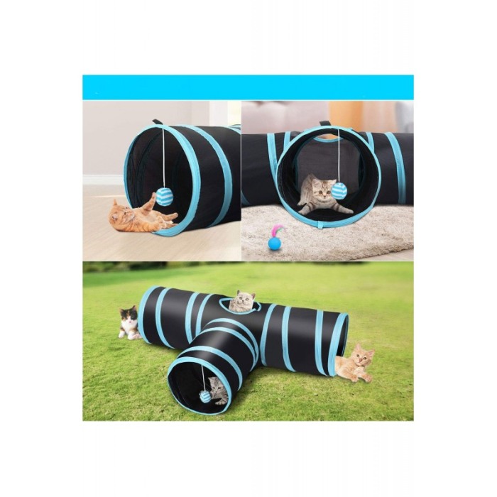 Set Tunel de joaca pentru pisicute sau alte animalute de dimensiuni mici TTube Doty®, cu jucarii/accesorii incluse, 80x30x25, [10]