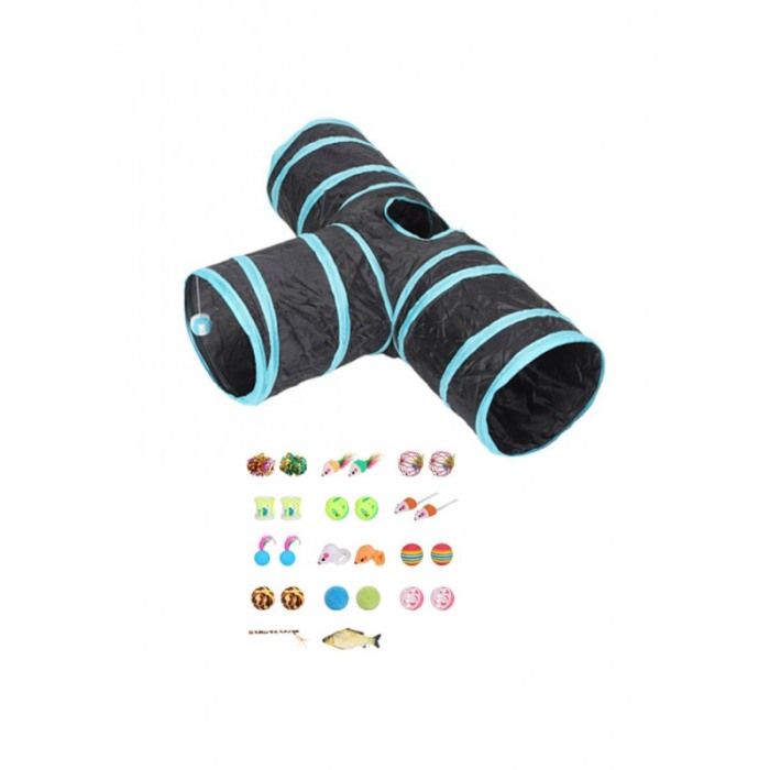 Set Tunel de joaca pentru pisicute sau alte animalute de dimensiuni mici TTube Doty®, cu jucarii/accesorii incluse, 80x30x25, [7]