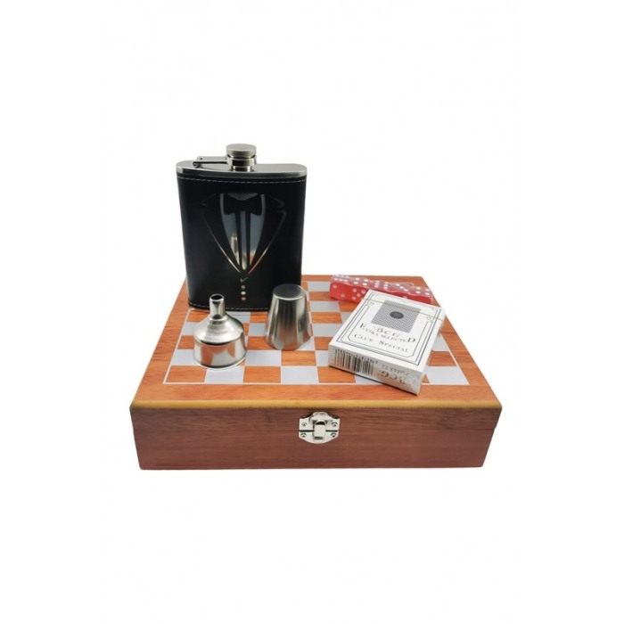 Set TuxedoGame Doty® cutie eleganta cadou, joc de sah complet, plosca de 100 ml, zaruri si joc de carti, 24x18 cm [5]
