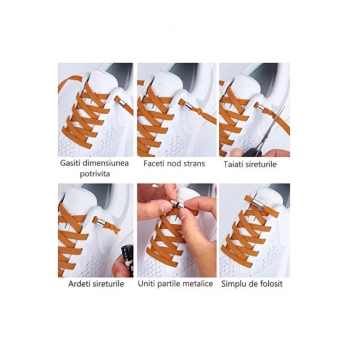 Sireturi CoolMag pentru pantofi sport, elastice, cu capsula magnetica, 0.6x120 cm, portocaliu, Doty®️ [4]