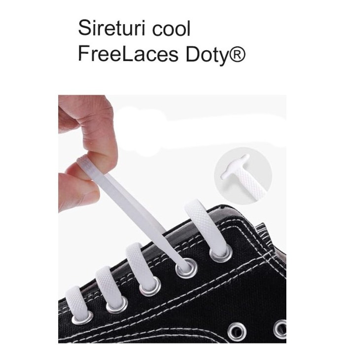 Sireturi FreeLaces Doty® pentru incaltaminte, 12 bucati, din silicon, nu necesita legare/dezlegare, 1 cm, alb [5]