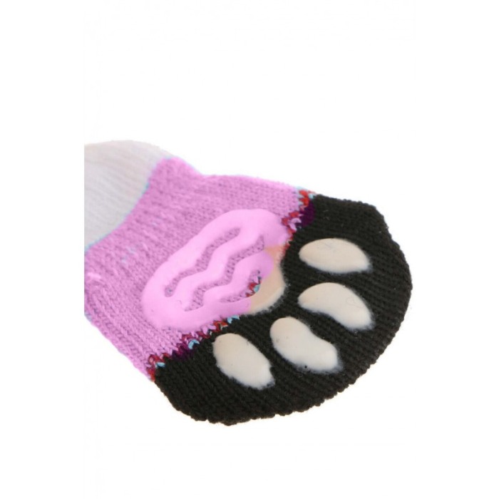 Sosete pentru animalele de companie de talie mica,30 mm, cu talpa anti alunecare, design modern, imprimeu catel si bretele, roz, [5]