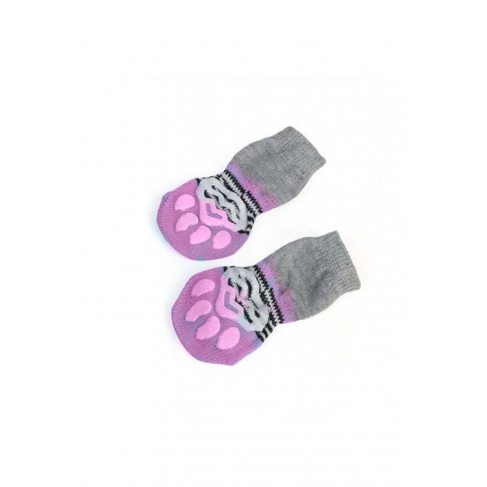Sosete pentru animalele de companie de talie mica,30 mm, cu talpa anti alunecare, design modern, imprimeu catel si bretele, roz, [1]
