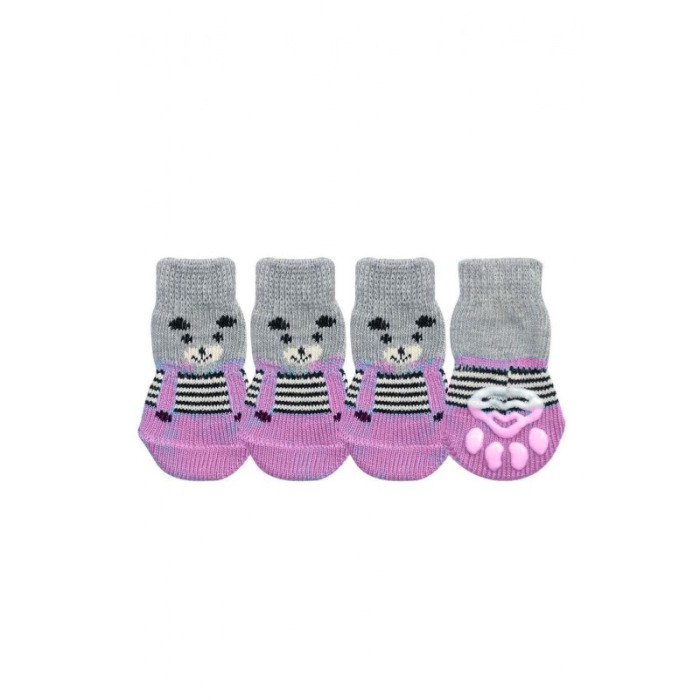 Sosete pentru animalele de companie de talie mica,30 mm, cu talpa anti alunecare, design modern, imprimeu catel si bretele, roz, [2]