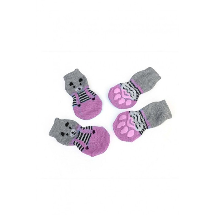 Sosete pentru animalele de companie de talie mica,30 mm, cu talpa anti alunecare, design modern, imprimeu catel si bretele, roz, [4]