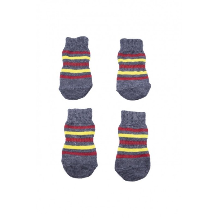 Sosete pentru animalele de companie de talie mica,30 mm, cu talpa anti alunecare, design modern, model cu dungi, galben/rosu,dot [2]