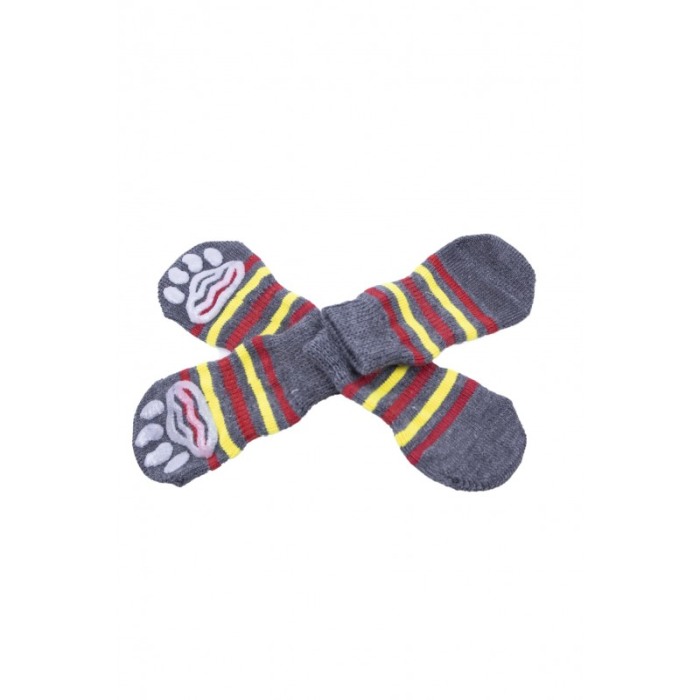 Sosete pentru animalele de companie de talie mica,30 mm, cu talpa anti alunecare, design modern, model cu dungi, galben/rosu,dot [1]