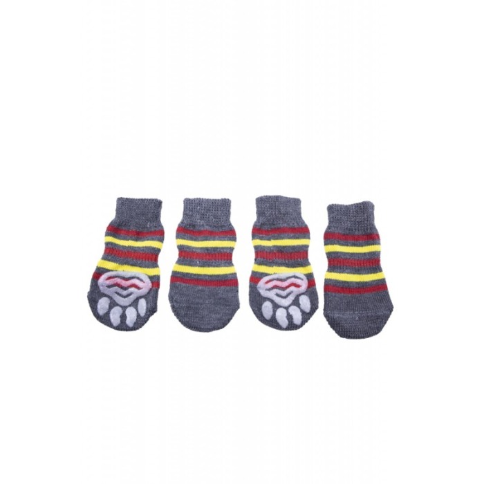 Sosete pentru animalele de companie de talie mica,30 mm, cu talpa anti alunecare, design modern, model cu dungi, galben/rosu,dot [5]