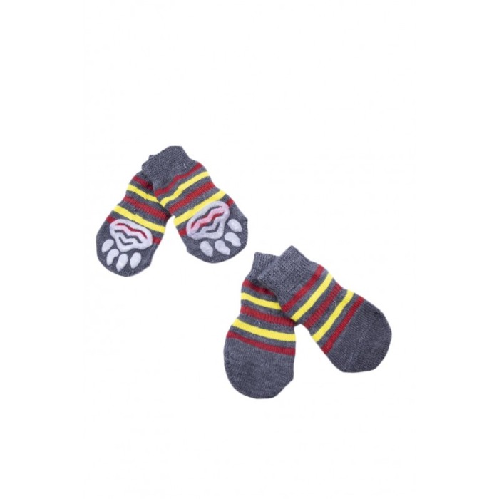 Sosete pentru animalele de companie de talie mica,30 mm, cu talpa anti alunecare, design modern, model cu dungi, galben/rosu,dot [4]