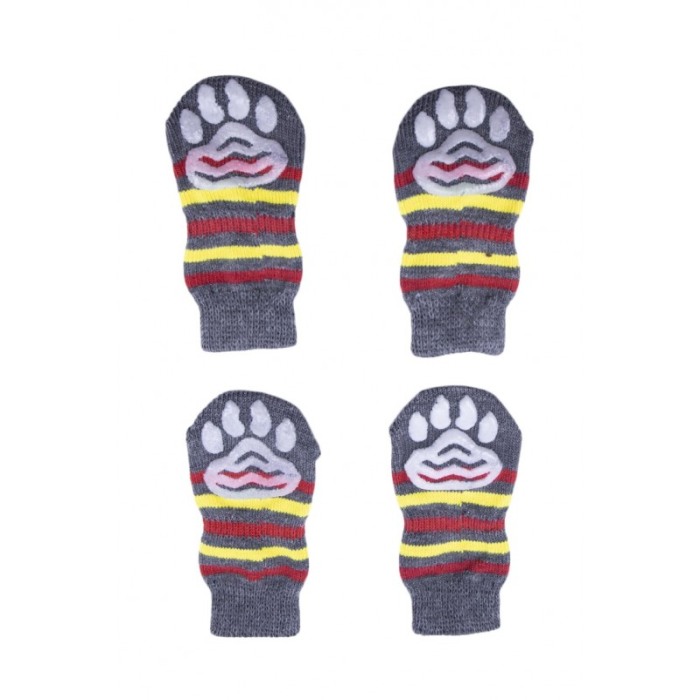 Sosete pentru animalele de companie de talie mica,30 mm, cu talpa anti alunecare, design modern, model cu dungi, galben/rosu,dot [3]