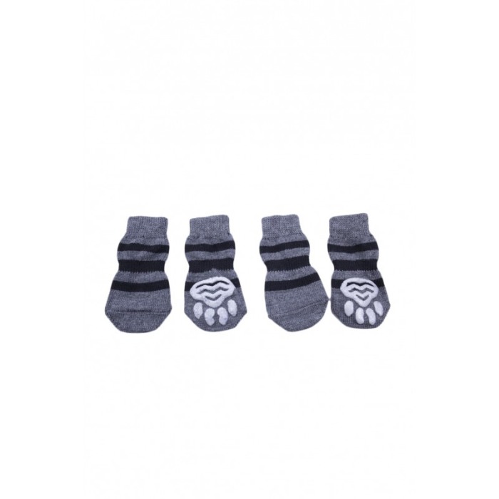Sosete pentru animalele de companie de talie mica,30 mm, cu talpa anti alunecare, design modern, model cu dungi, gri/negru,doty [4]