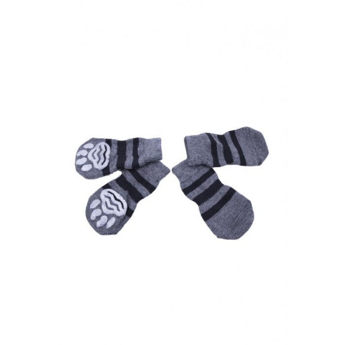 Sosete pentru animalele de companie de talie mica,30 mm, cu talpa anti alunecare, design modern, model cu dungi, gri/negru,doty [3]