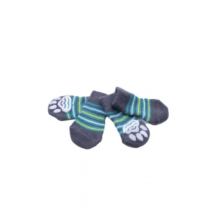 Sosete pentru animalele de companie de talie mica,30 mm, cu talpa anti alunecare, design modern, model cu dungi, verde/ galben,d [5]
