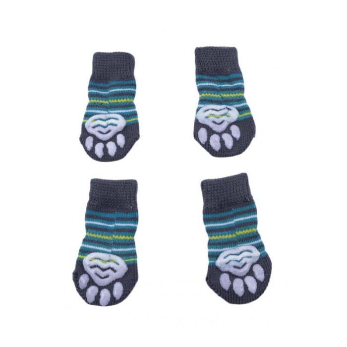 Sosete pentru animalele de companie de talie mica,30 mm, cu talpa anti alunecare, design modern, model cu dungi, verde/ galben,d [3]