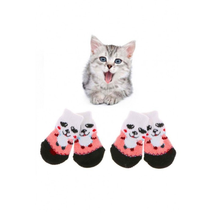 Sosete pentru animalele de companie de talie mica,30 mm, cu talpa anti alunecare, design modern, model cu urs panda rosu, multic [5]