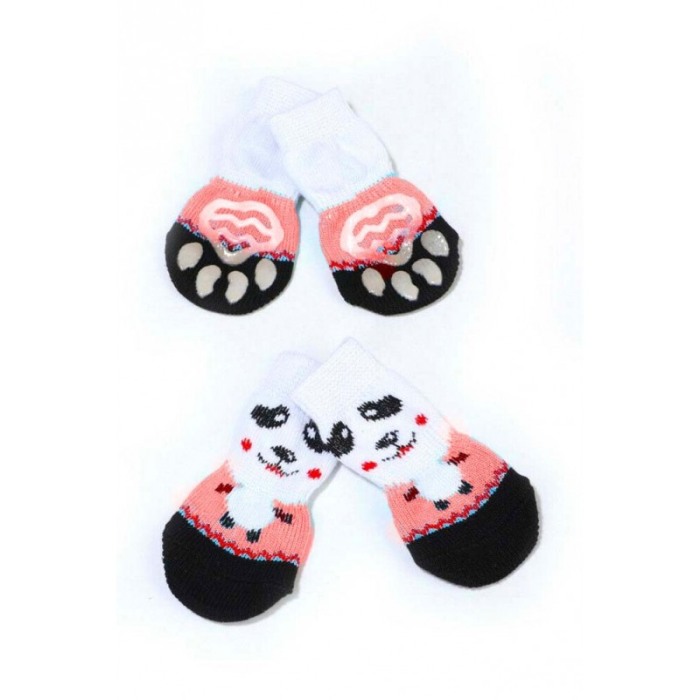 Sosete pentru animalele de companie de talie mica,30 mm, cu talpa anti alunecare, design modern, model cu urs panda rosu, multic [3]