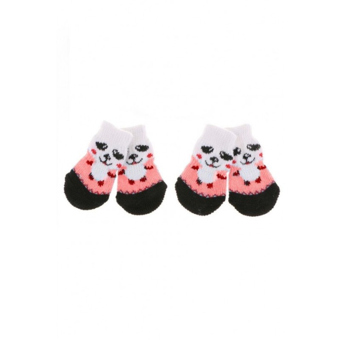 Sosete pentru animalele de companie de talie mica,30 mm, cu talpa anti alunecare, design modern, model cu urs panda rosu, multic [2]