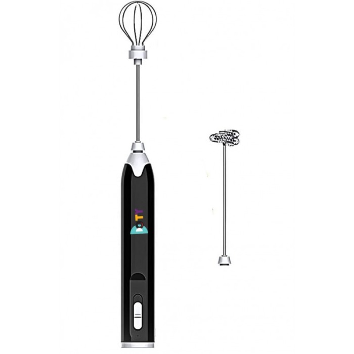 Spumator de lapte 2 in 1 Doty®, wireless, 2 trepte de viteza, 2 capete  mixer, portabil, pentru a face spuma de lapte, negru [1]